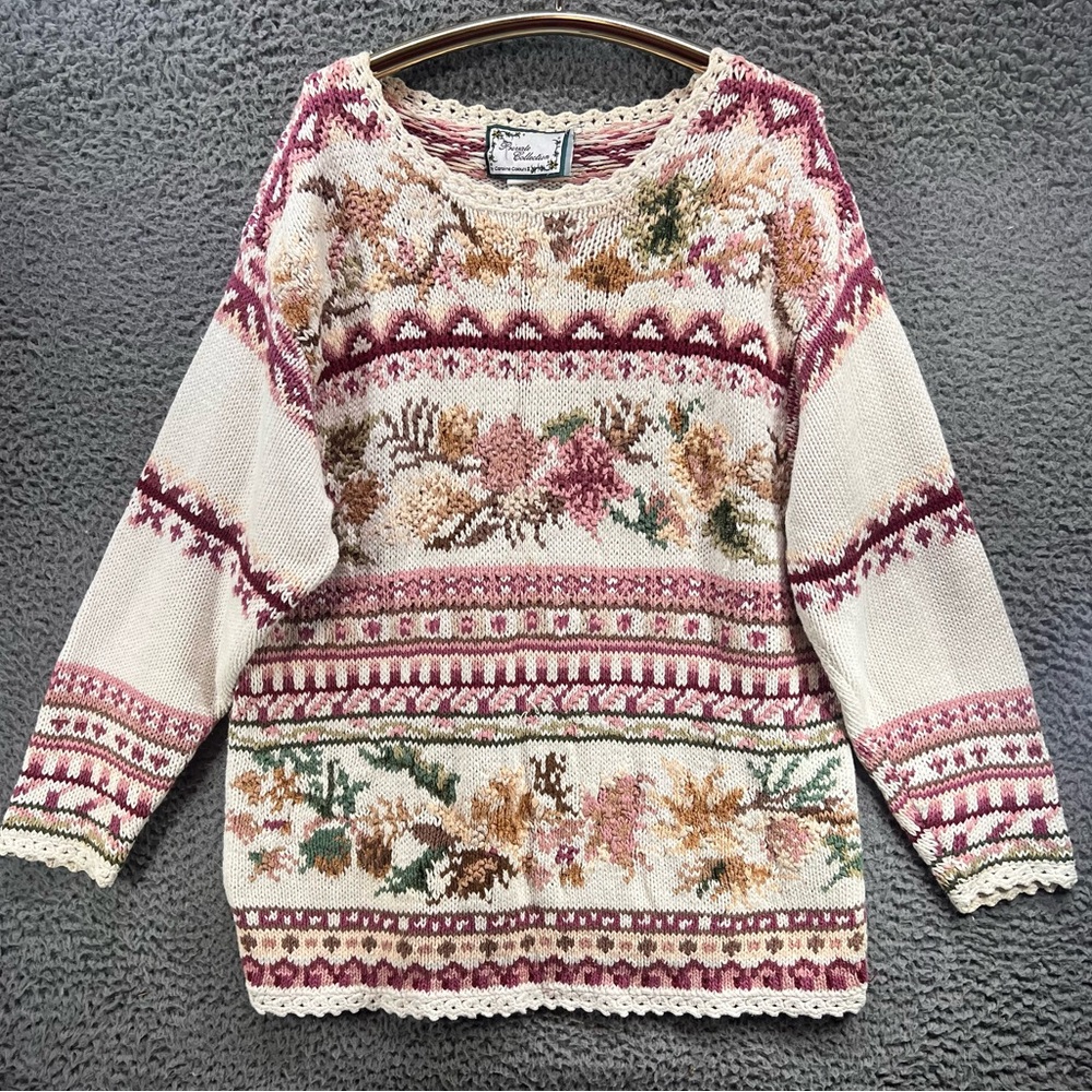 Vtg Private Collection Floral‎ Sweater Sz 18 Peony Dusty Rose Cottagecore Floral